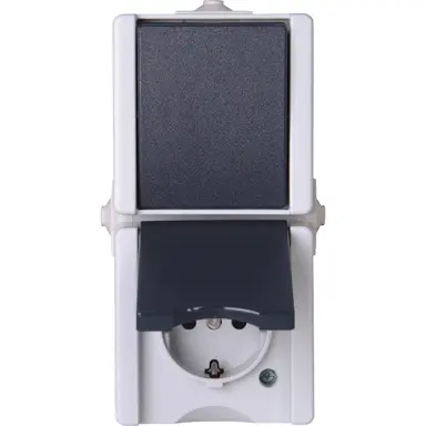 Kopp 139356003 opbouw combinatie wisselschakelaar en wandcontactdoos randaarde verticaal IP44 proAQA grijs