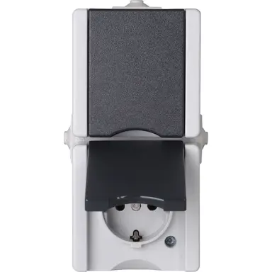 Kopp 947555007 opbouw wandcontactdoos voorbedraad 2-voudig randaarde deksel verticaal IP44 proAQA grijs
