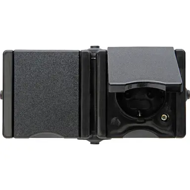 Kopp 950606006 opbouw wandcontactdoos voorbedraad 2-voudig randaarde deksel horizontaal IP44 ProAQA zwart