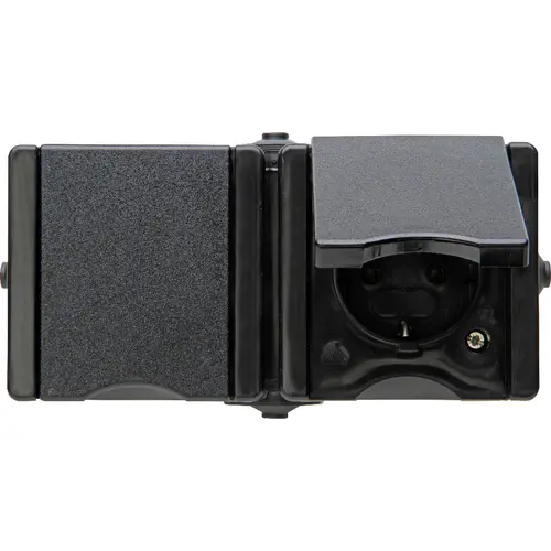 Kopp 950606006 opbouw wandcontactdoos voorbedraad 2-voudig randaarde deksel horizontaal IP44 ProAQA zwart