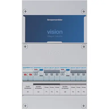 Hager VKG33B Vision groepenkast 1 fase 6 groepen 2 aardlekschakelaars en hoofdschakelaar 365x220 kast