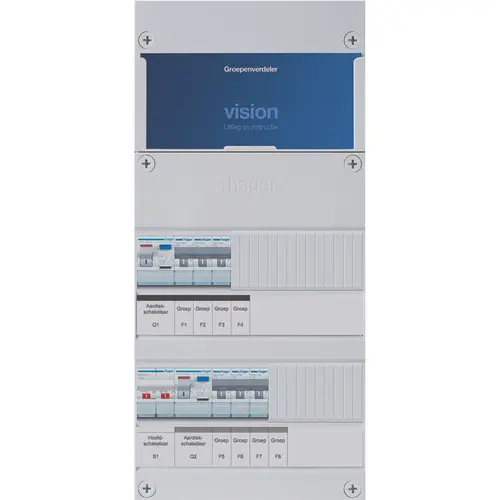 Hager VKG33E Vision groepenkast 1 fase 6 groepen 2 aardlekschakelaars en hoofdschakelaar 475x220 kast