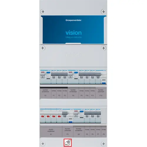 Hager VKG333F63-AR vision groepenkast 1/3 fase 9 groepen 3 aardlekschakelaars 1 hoofdschakelaar en een aardlekautomaat