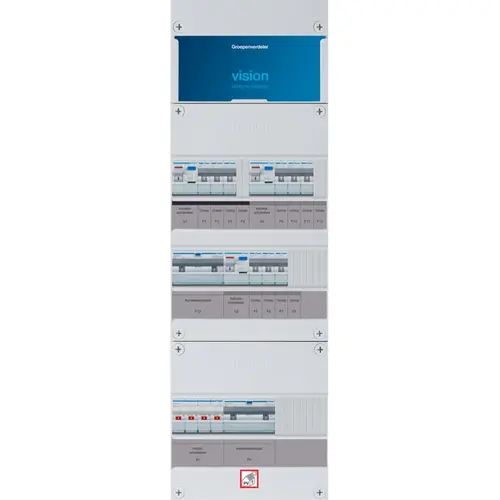 Hager VKG333M63-EP vision groepenkast 3 fase 9 groepen 3 aardlekschakelaars 1 hoofdschakelaar en een EV-automaat