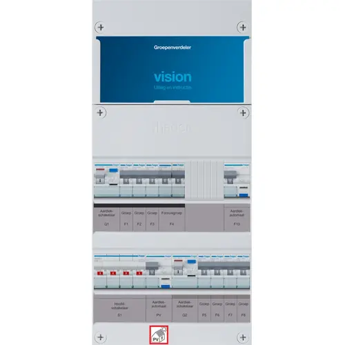 Hager VKG340F63-AFR vision groepenkast 1/3 fase 7 groepen 2 aardlekschakelaars 1 hoofdschakelaar met fornuisgroep en aardlekautomaat
