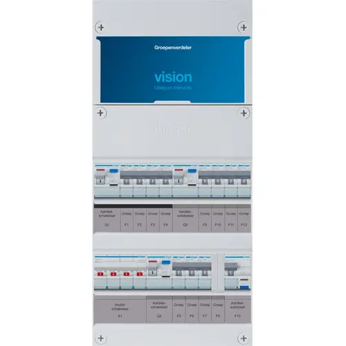 Hager VKG434L-A vision groepenkast 3 fase 11 groepen 3 aardlekschakelaars 1 hoofdschakelaar en een aardlekautomaat