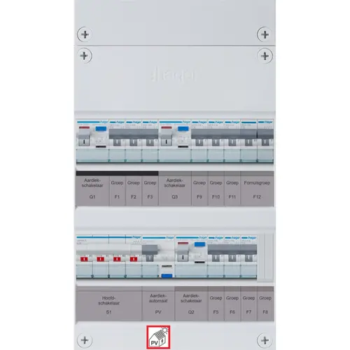 Hager VKL333F63-FR vision groepenkast 1/3 fase 9 groepen 3 aardlekschakelaars 1 hoofdschakelaar en een fornuisgroep