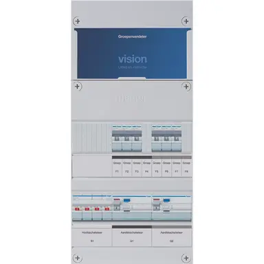 Hager VKG33L Vision groepenkast 3 fase 6 groepen 2 aardlekschakelaars en hoofdschakelaar 475x220 kast