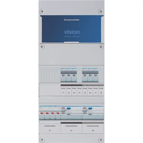 Hager VKG33L Vision groepenkast 3 fase 6 groepen 2 aardlekschakelaars en hoofdschakelaar 475x220 kast