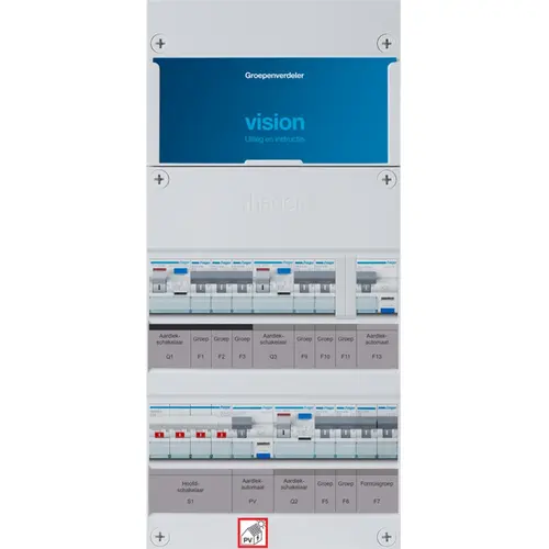 Hager VKG322F63-AFR vision groepenkast 1/3 fase 7 groepen 3 aardlekschakelaars 1 hoofdschakelaar een extra fornuisgroep en aardlekautomaat