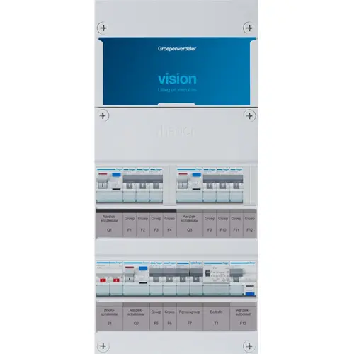 Hager VKG323E-AFT vision groepenkast 1/3 fase 8 groepen 3 aardlekschakelaars 1 hoofdschakelaar een extra fornuisgroep + aardlekautomaat en beltrafo