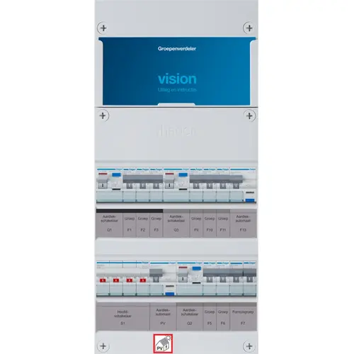 Hager VKG323F63-AFR vision groepenkast 1/3 fase 8 groepen 3 aardlekschakelaars 1 hoofdschakelaar een extra fornuisgroep en aardlekautomaat