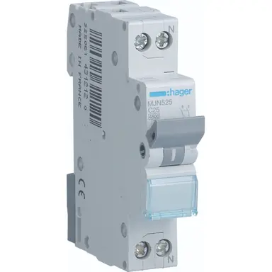 Hager MJN525 installatieautomaat 1p+N 25A C-karakteristiek 4,5kA