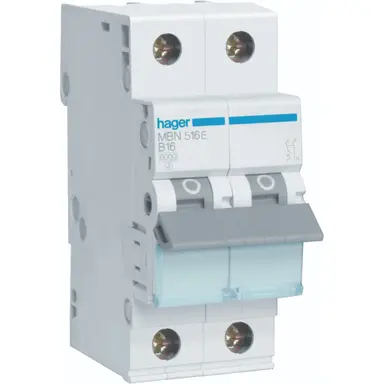 Hager MBN516E installatieautomaat 1p+N 16A B-karakteristiek 6kA