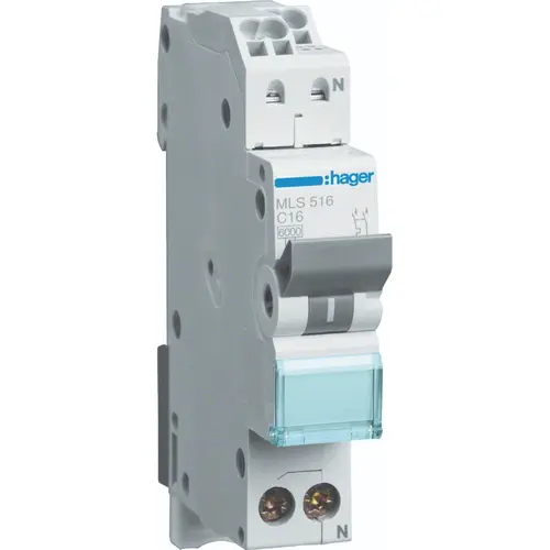 Hager MLS516 installatieautomaat 1p+N 16A C-karakteristiek 6kA Quickconnect