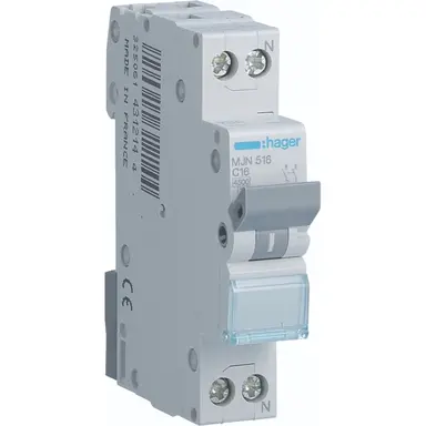 Hager MJN516 installatieautomaat 1p+N 16A C-karakteristiek 4,5kA