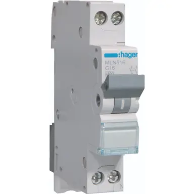 Hager MLN516 installatieautomaat 1p+N 16A C-karakteristiek 6kA