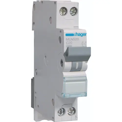 Hager MLN520 installatieautomaat 1p+N 20A C-karakteristiek 6kA