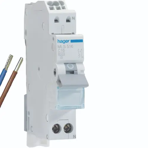 Hager VKS12SJ installatieautomaat 1p+N 16A C-karakteristiek 6kA Quickconnect