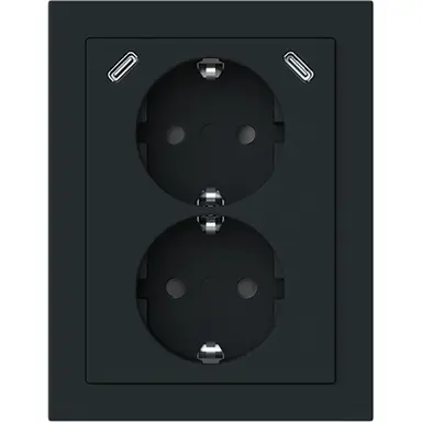 Busch-Jaeger 202EAPJRB2USBC-885 opbouw hoekstopcontact 2-voudig randaarde Safety+ en 2x USB C Future Linear zwart mat