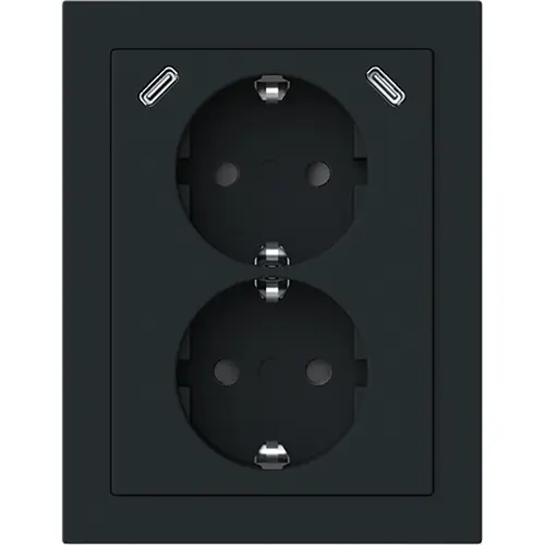 Busch-Jaeger 202EAPJRB2USBC-885 opbouw hoekstopcontact 2-voudig randaarde Safety+ en 2x USB C Future Linear zwart mat