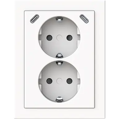 Busch-Jaeger 202EAPJRB2USBC-84 opbouw hoekstopcontact 2-voudig randaarde Safety+ en 2x USB C Future Linear studiowit glans