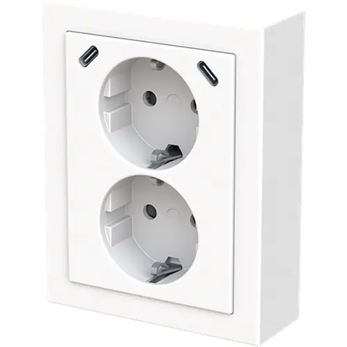 Busch-Jaeger 202EAPJRB2USBC-84 opbouw hoekstopcontact 2-voudig randaarde Safety+ en 2x USB C Future Linear studiowit glans