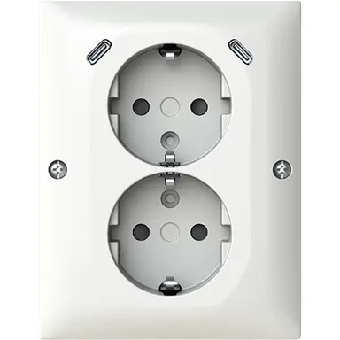 Busch-Jaeger 202EAPJRB2USBC-914 opbouw hoekstopcontact 2-voudig randaarde Safety+ en 2x USB C Balance SI wit glans