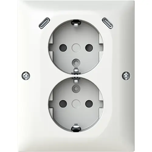 Busch-Jaeger 202EAPJRB2USBC-914 opbouw hoekstopcontact 2-voudig randaarde Safety+ en 2x USB C Balance SI wit glans