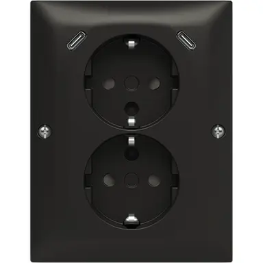 Busch-Jaeger 202EAPJRB2USBC-915 opbouw hoekstopcontact 2-voudig randaarde Safety+ en 2x USB C Balance SI zwart mat