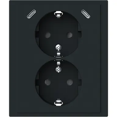 Busch-Jaeger 202EUJRB2USBC-885 wandcontactdoos 2-voudig randaarde Safety+ en 2x USB C voor enkele inbouwdoos Future Linear zwart mat