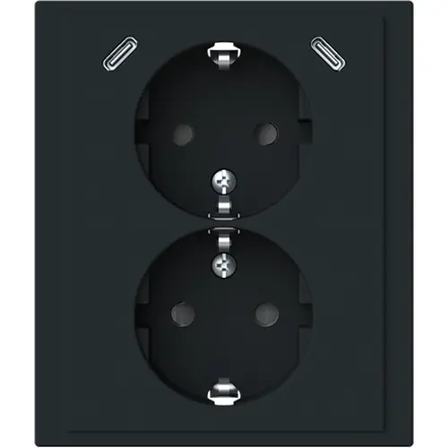 Busch-Jaeger 202EUJRB2USBC-885 wandcontactdoos 2-voudig randaarde Safety+ en 2x USB C voor enkele inbouwdoos Future Linear zwart mat