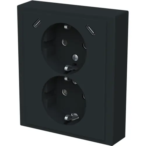 Busch-Jaeger 202EUJRB2USBC-885 wandcontactdoos 2-voudig randaarde Safety+ en 2x USB C voor enkele inbouwdoos Future Linear zwart mat