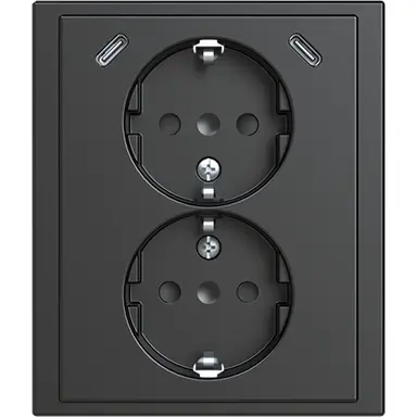 Busch-Jaeger 202EUJRB2USBC-81 wandcontactdoos 2-voudig randaarde Safety+ en 2x USB C voor enkele inbouwdoos Future Linear antraciet glans