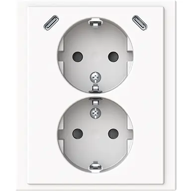 Busch-Jaeger 202EUJRB2USBC-84 wandcontactdoos 2-voudig randaarde Safety+ en 2x USB C voor enkele inbouwdoos Future Linear studiowit glans