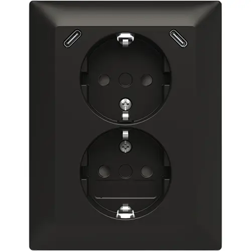 Busch-Jaeger 202EUJRB2USBC-915 wandcontactdoos 2-voudig randaarde Safety+ en 2x USB C voor enkele inbouwdoos Balance SI zwart mat