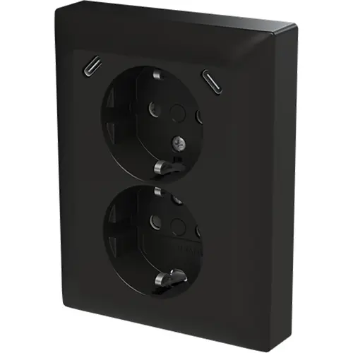 Busch-Jaeger 202EUJRB2USBC-915 wandcontactdoos 2-voudig randaarde Safety+ en 2x USB C voor enkele inbouwdoos Balance SI zwart mat
