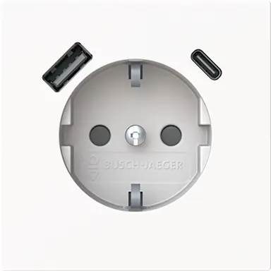 Busch-Jaeger 20 EUCB2USBAC-44G wandcontactdoos randaarde Safety+ met USB A en C Art Linear studiowit glans