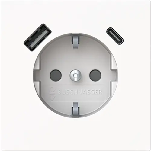 Busch-Jaeger 20 EUCB2USBAC-44G wandcontactdoos randaarde met USB type A en C Art Linear studiowit glans