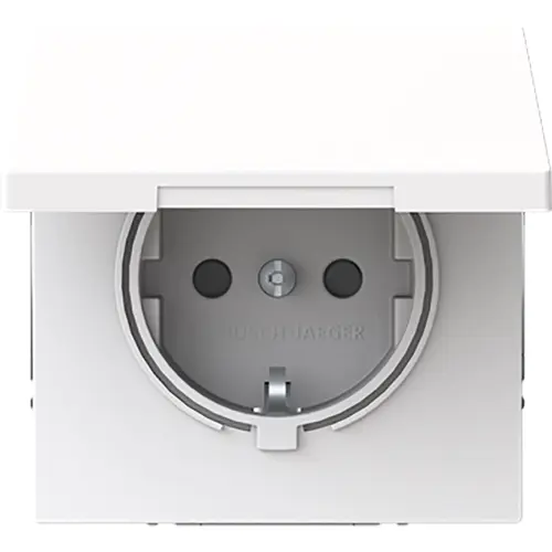 Busch-Jaeger 20 EUKBR-44G wandcontactdoos randaarde Safety+ met klapdeksel zonder bevestigingsklauwen Art Linear studiowit glans