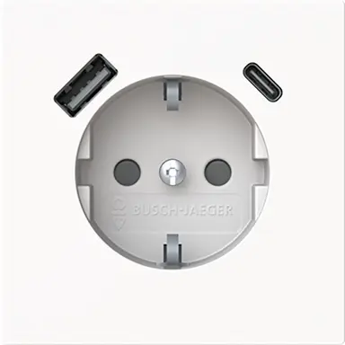 Busch-Jaeger 20 EUCB2USBAC-44M wandcontactdoos randaarde Safety+ met USB A en C Art Linear studiowit mat