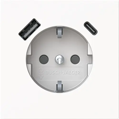 Busch-Jaeger 20 EUCB2USBAC-44M wandcontactdoos randaarde Safety+ met USB A en C Art Linear studiowit mat