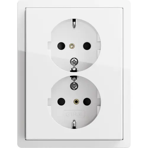 Gira 0780112 wandcontactdoos 2-voudig randaarde voor enkele inbouwdoos F100 wit glans