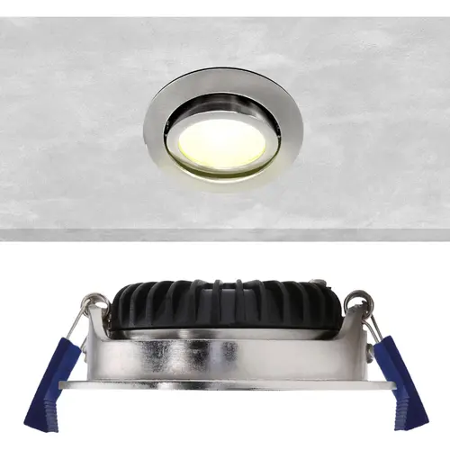 EcoDim ED-10030 LED-inbouwspot IP54 dimbaar 75mm rond 23mm inbouwdiepte 2700K geborsteld nikkel