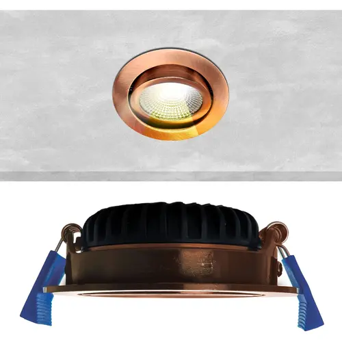 EcoDim ED-10103 LED-inbouwspot IP54 dimbaar 75mm rond 23mm inbouwdiepte 2700K/3000K/dim-to-warm brushed copper