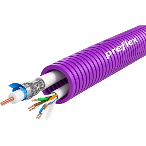 Preflex 1234003171 flexibele buis 20 mm voorbedraad UTP CAT6 en COAX rol 100 meter