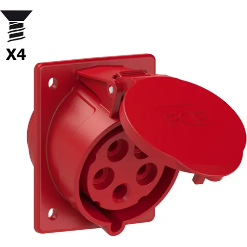 PCE 425-6VX4 wandcontactdoos CEE 5-polig 32A 400V schuin rood 6h IP67