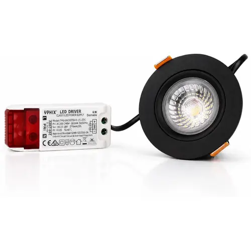 Yphix 50182001 LED inbouwspot Parma 6W 2700k dimbaar en kantelbaar zwart