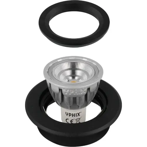 Yphix 50114464 Inbouwspot GU10 Verona rond zwart kantelbaar met klemveren exclusief lichtbron