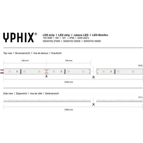 Yphix 50054702 LED strip 12V 2700K IP68 150 SMD 3528 LEDS - 5 meter